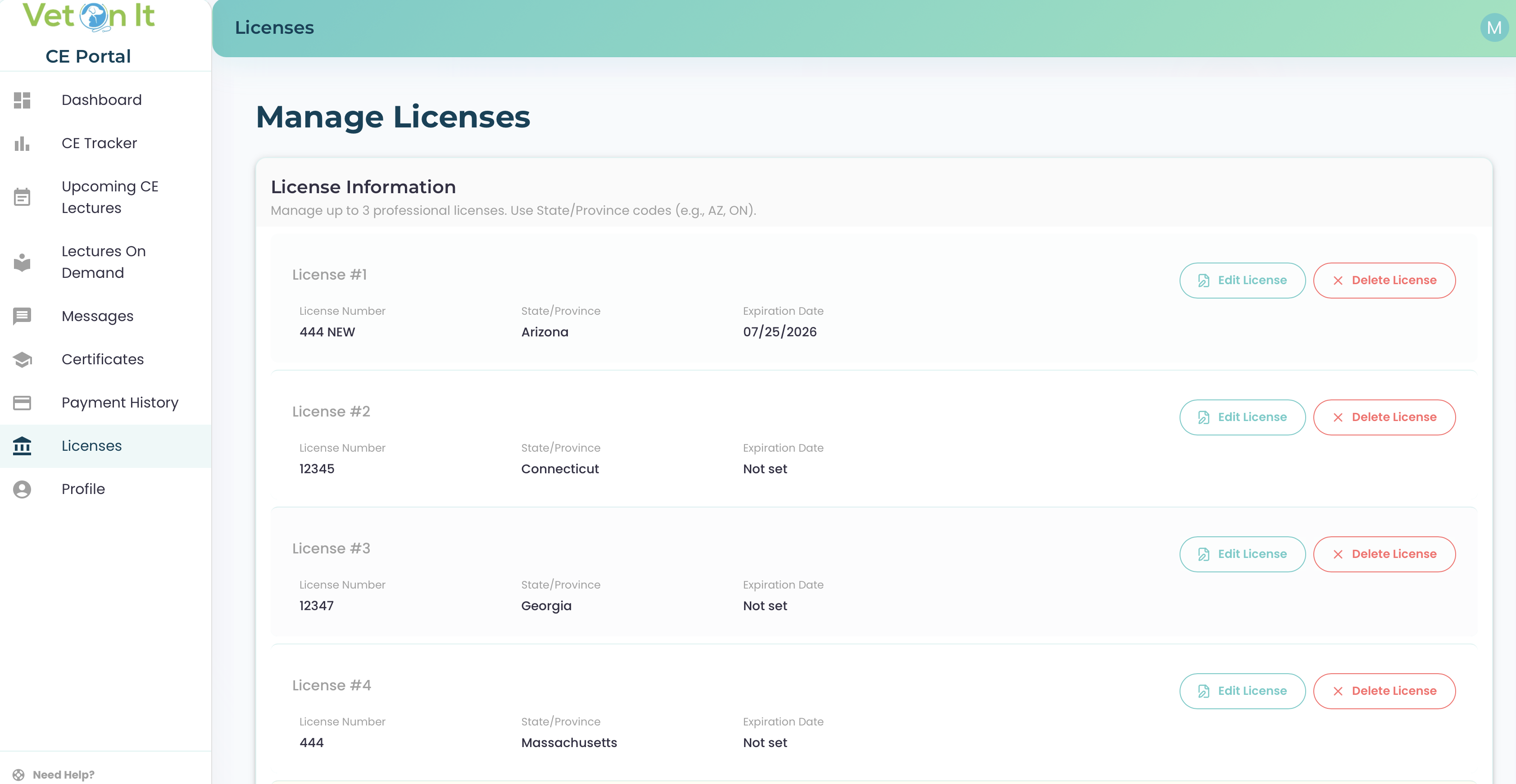 License Management in the portal