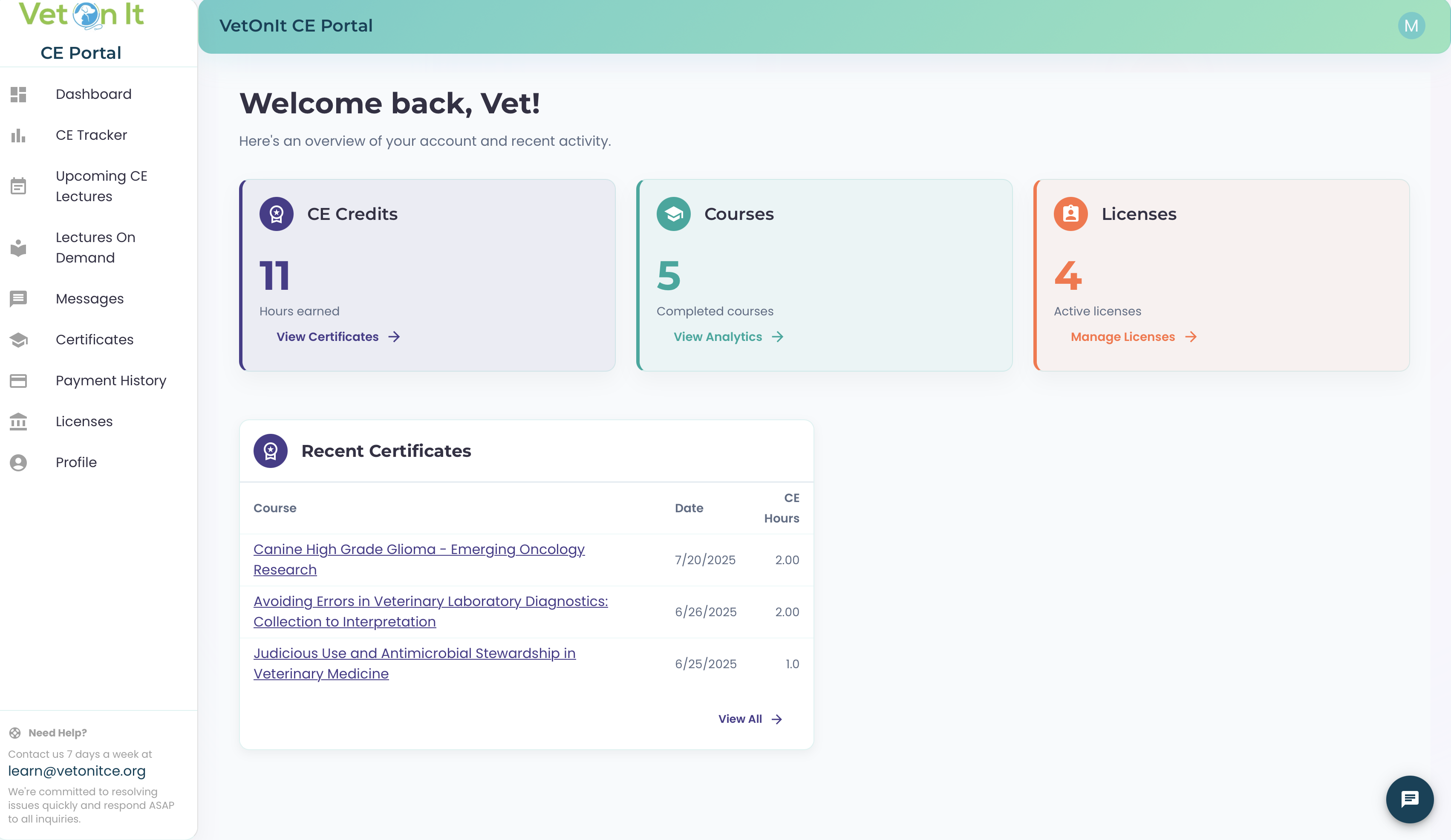 Certificate and Payment Access in the portal