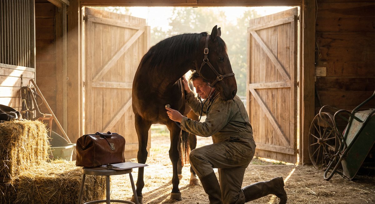 Veterinarian examining horse